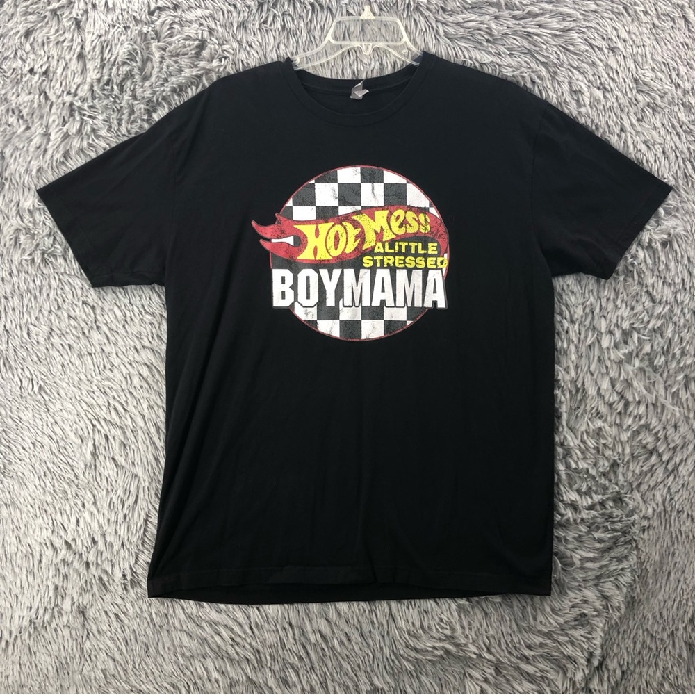 Next Level Tshirt Womens XXL Hot Mess A Little Stressed Boy Mama Black Checkered